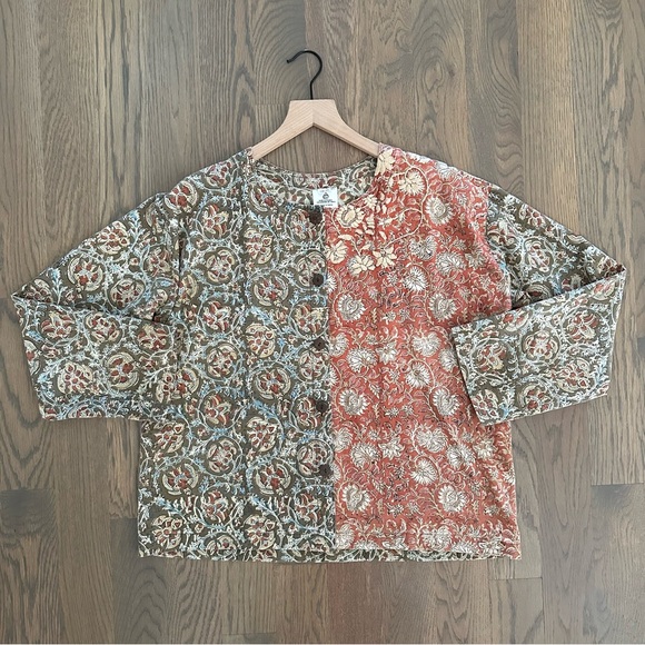 Marketplace Handwork of India Block Print Embroidered Blouse Red, Olive Medium - Picture 5 of 8